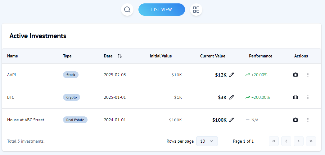 Investment Tracking