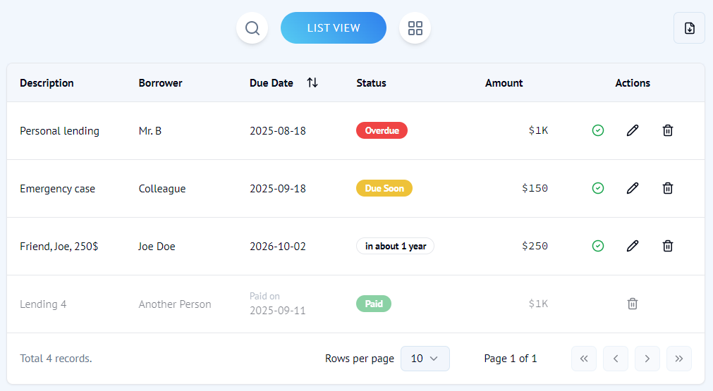 Track Your Lending