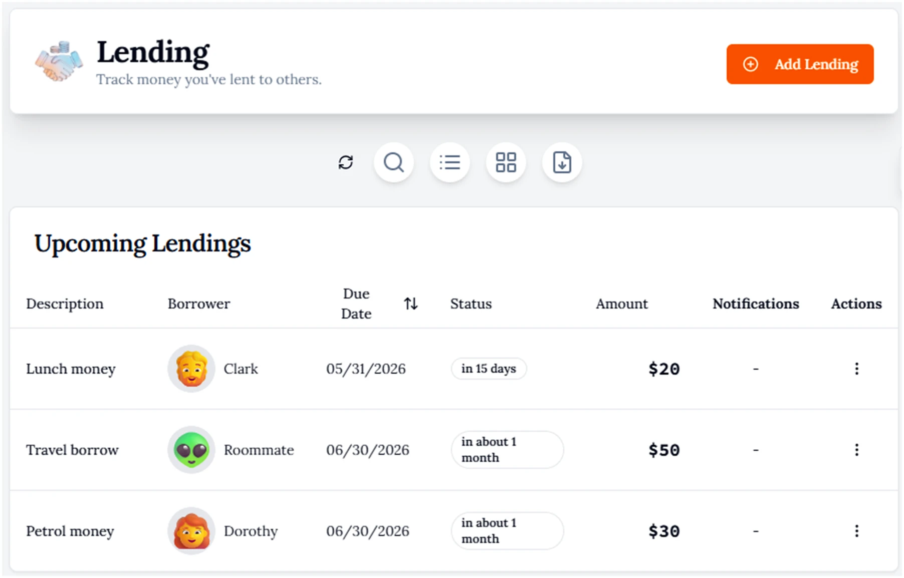 Track Your Lending